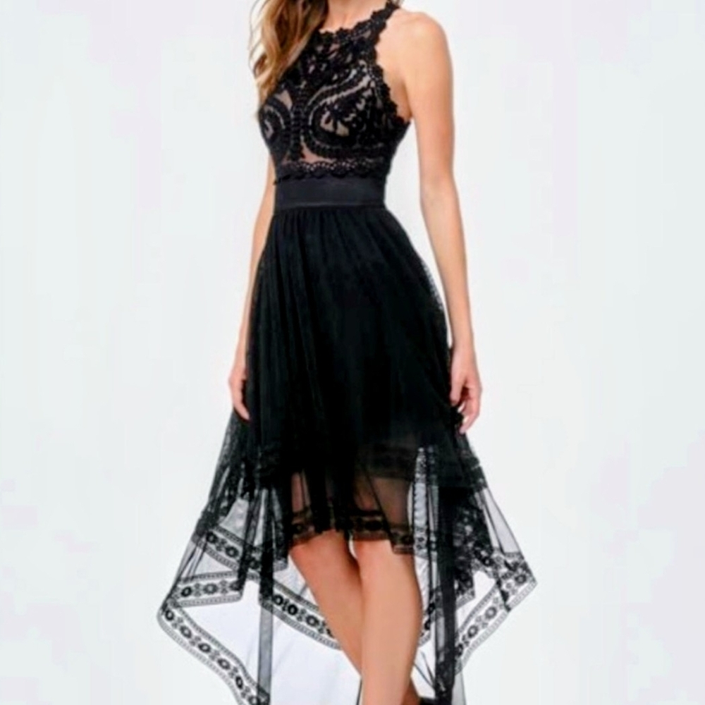 bebe Black Lace High-Low Dress SIZE 4